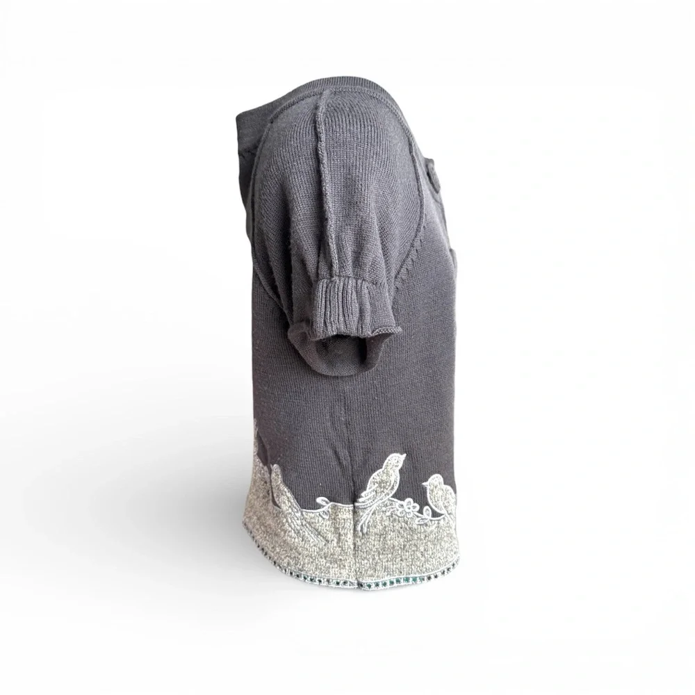 Anthropologie Charcoal and Ivory Bird Cardigan - Picture 4 of 8